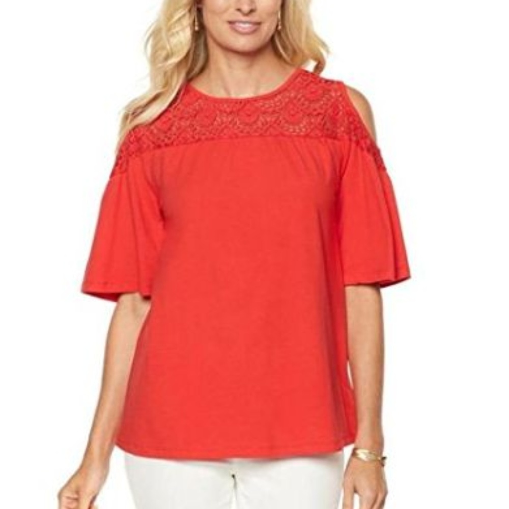 Diane Gilman DG2 Lace Inset Cold-Shoulder Top